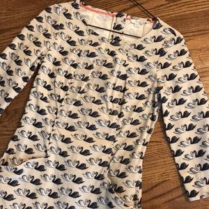 Boden 2 corduroy dress cord swan print 3/4 sleeve